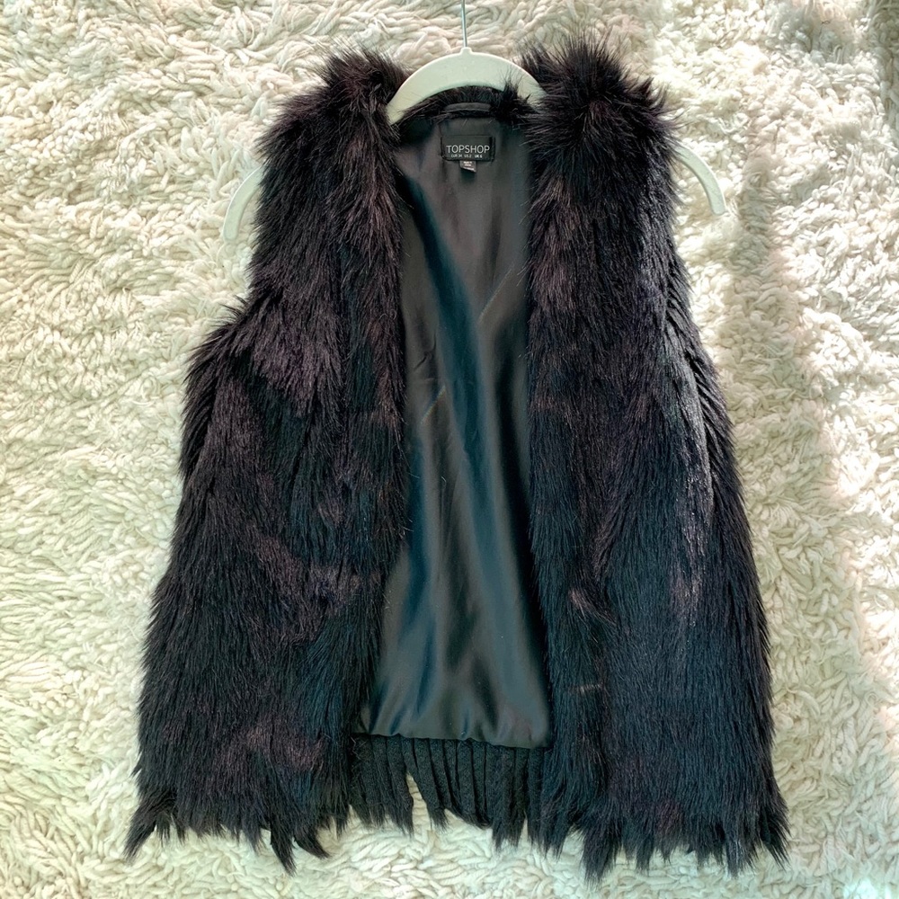Topshop Black Faux Fur Vest